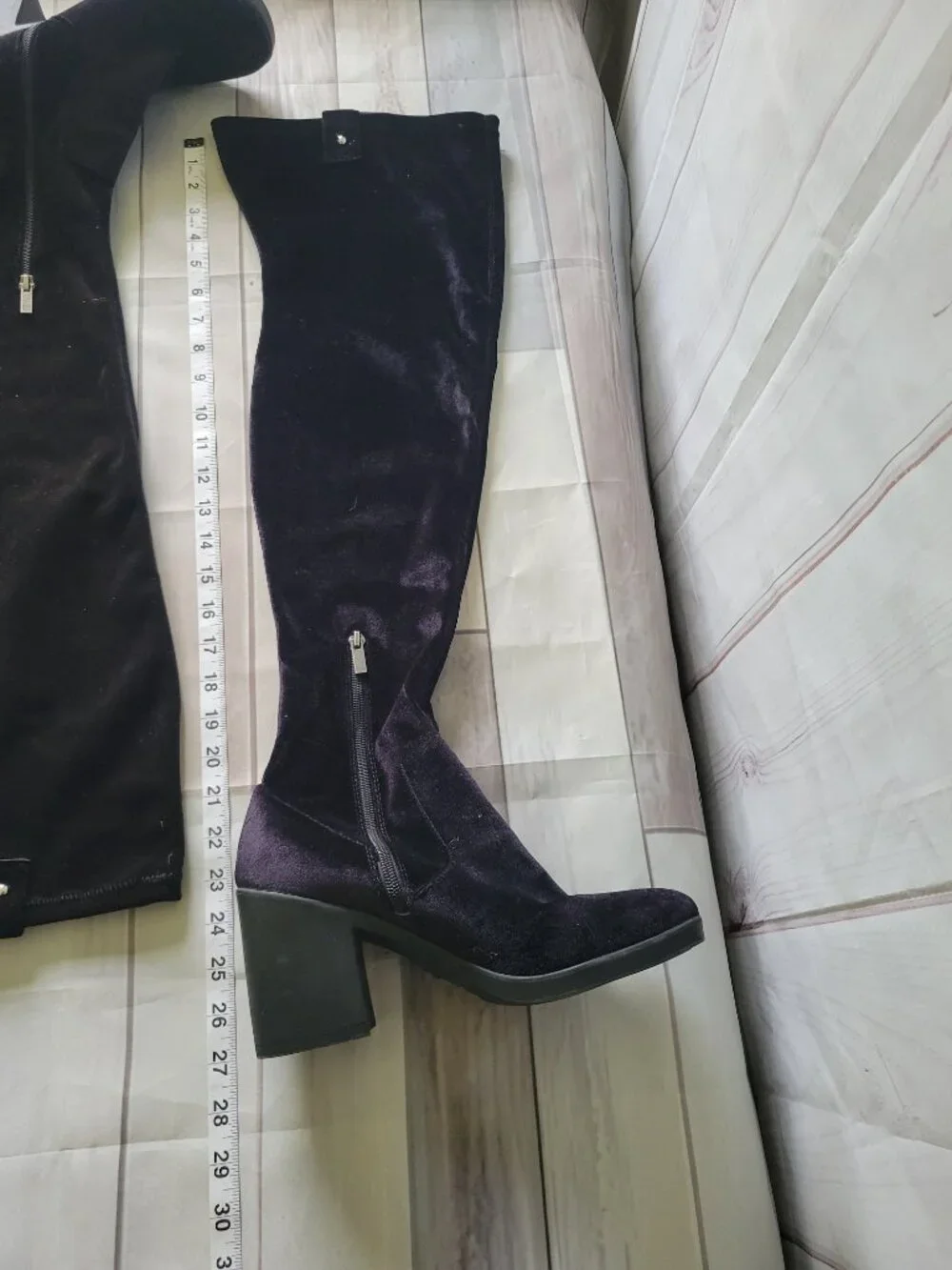 Forever 21 Black Velvet Over-the-Knee Chunky Heel Boots, Women’s 9, Stretch